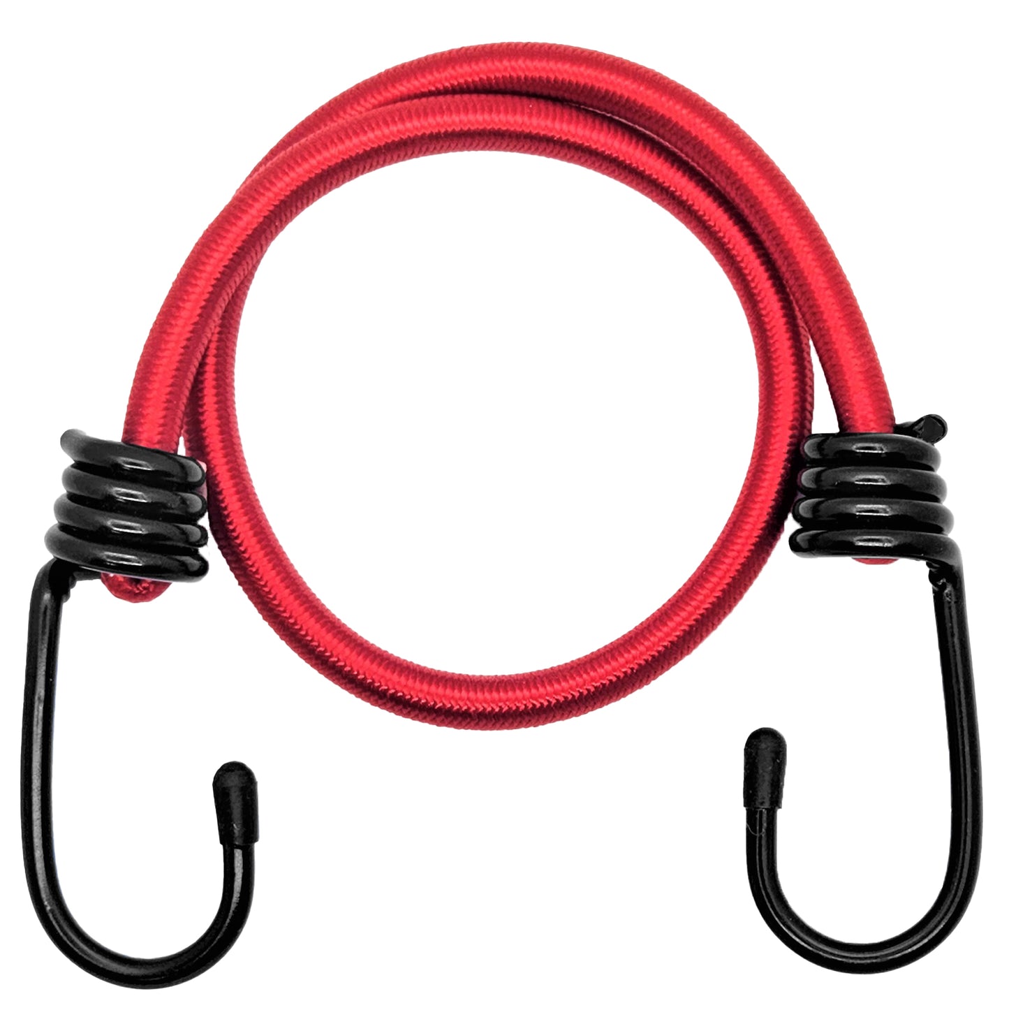 OVERLANDER BUNGEE - Marine-grade Nylon Bungee cord with two Plastic-coated Metal Spring Hooks (Red, 4-Pack)