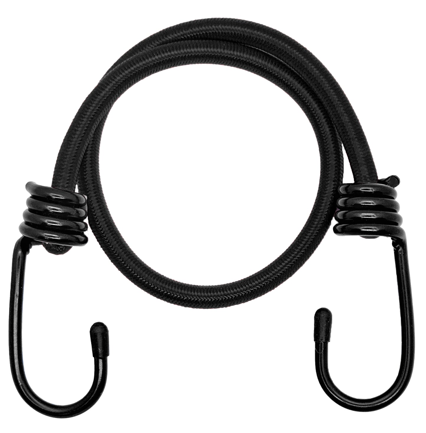 OVERLANDER BUNGEE - Marine-grade Nylon Bungee cord with two Plastic-coated Metal Spring Hooks (Black, 4-Pack)