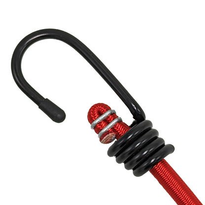 OVERLANDER BUNGEE - Marine-grade Nylon Bungee cord with two Plastic-coated Metal Spring Hooks (Red, 4-Pack)